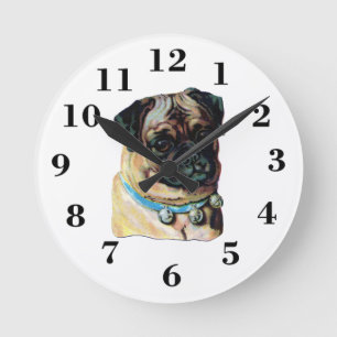 Mops-Vintage-Porträt-Uhr Runde Wanduhr