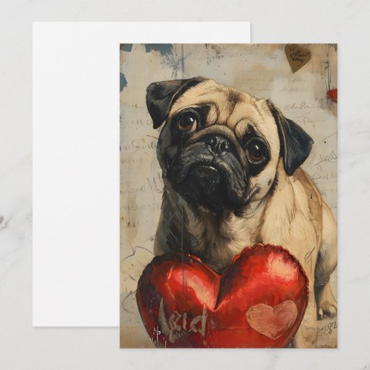 Mops Vintager Valentinstag Feiertagskarte (Vorne/Hinten)