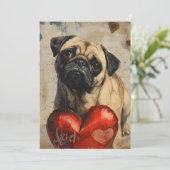 Mops Vintager Valentinstag Feiertagskarte (Stehend Vorderseite)