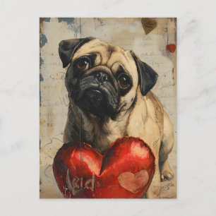 Mops Vintager Valentinstag Postkarte
