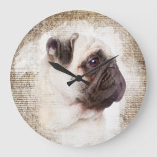 Mops-Vintages Porträt Große Wanduhr