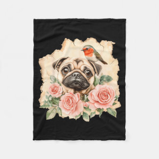 Mops Vogel süßer Hund lustiger Mops Fleecedecke