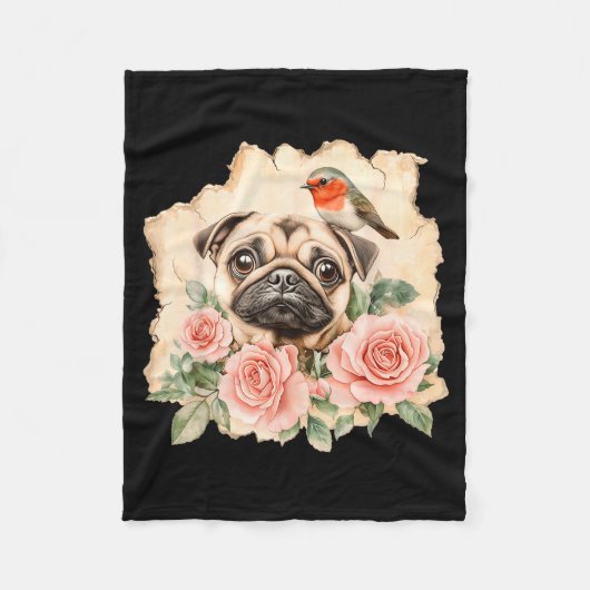Mops Vogel süßer Hund lustiger Mops Fleecedecke (Vorderseite)