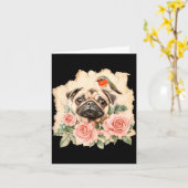 Mops Vogel süßer Hund lustiger Mops Karte (Gelbe Blume)