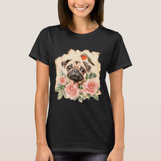 Mops Vogel süßer Hund lustiger Mops T-Shirt (Vorderseite)