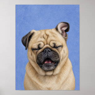 Mops Wandkunst — Niesendes lustiges Porträt im Mal Poster