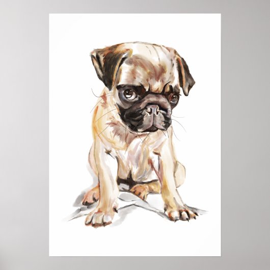 Mops Wandkunst Poster – Aquarellmalerei (Vorne)