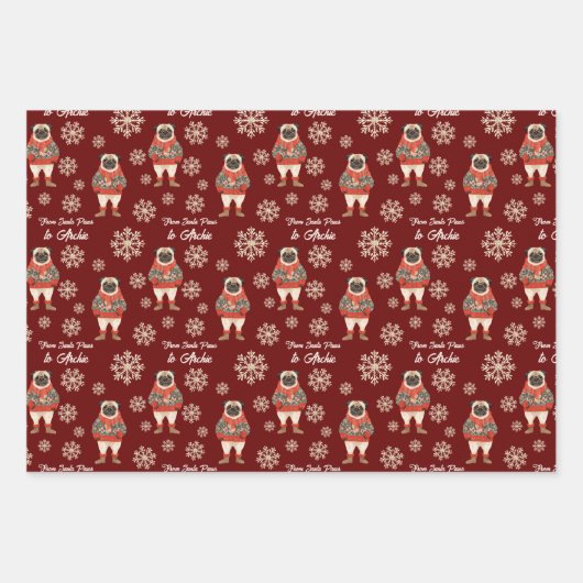 Mops Wasserfarbe Snowflake Custom Weihnachten Geschenkpapier Set (Vorderseite)
