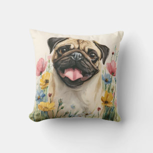Mops-Wasserfarben-Kissen Kissen