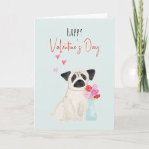 Mops Wasserfarben Valentinstag Hund Feiertagskarte