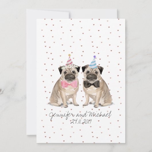 Mops Wasserfarbenhochzeit Einladung (Rückseite)