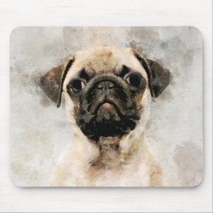 Mops Wasserfarbenportrait 01 Mousepad