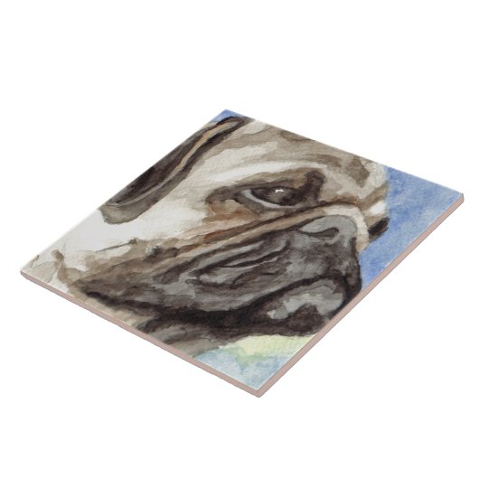 Mops Wasserfarbenportrait Fliese (Seite)