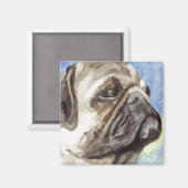 Mops-Wasserfarbenporträt Magnet (Vorderseite/Rückseite)