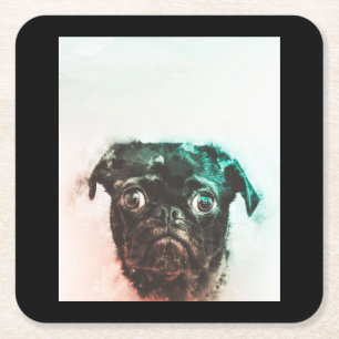 Mops Watercolor   Niedlicher Mops Dog Art Aquarell Rechteckiger Pappuntersetzer