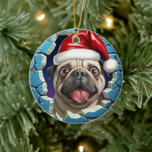 Mops-Weihnachten 3D Keramik Ornament