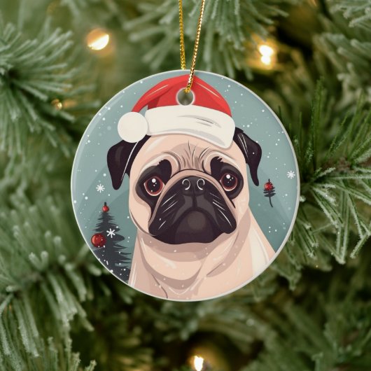 Mops Weihnachten Keramik Ornament (Baum)
