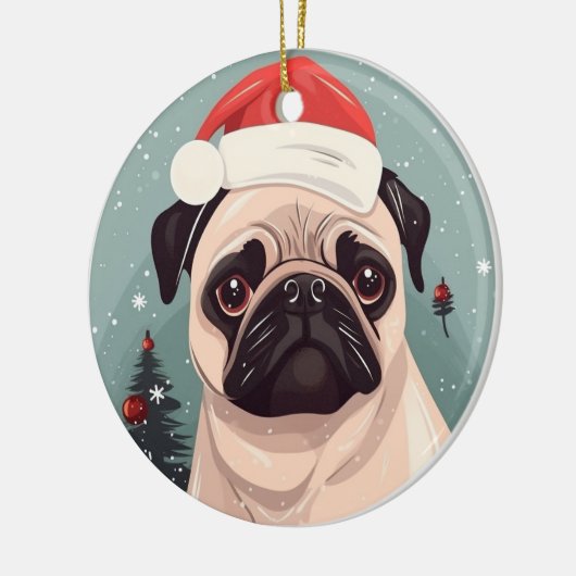 Mops Weihnachten Keramik Ornament (Links)