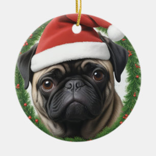 Mops Weihnachten Keramik Ornament