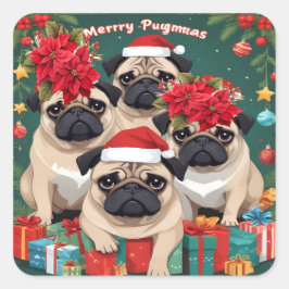Mops Weihnachten Quadratischer Aufkleber