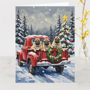 Mops-Weihnachten-Roter-Lieferwagen-Urlaub Karte