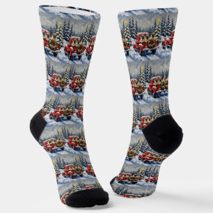 Mops-Weihnachten-Roter-Lieferwagen-Urlaub Socken