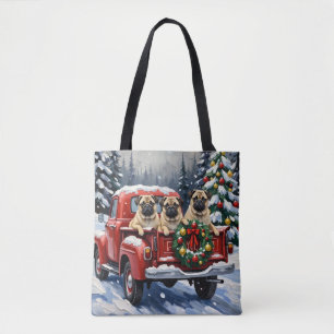 Mops-Weihnachten-Roter-Lieferwagen-Urlaub Tasche