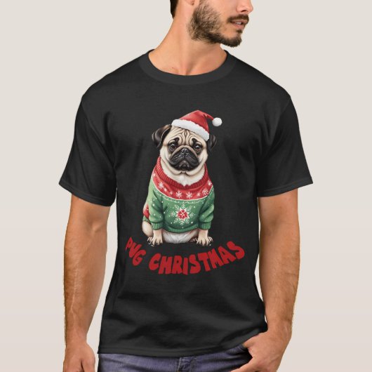 Mops Weihnachten T-Shirt (Vorderseite)
