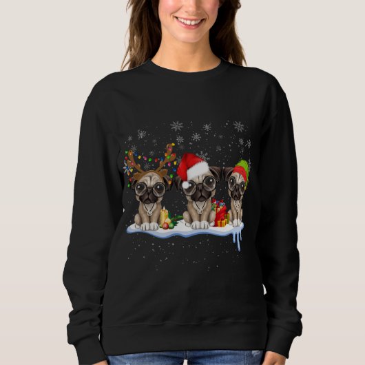 Mops Weihnachten Weihnachtsmannmütze, Funny Möpsen Sweatshirt (Vorderseite)
