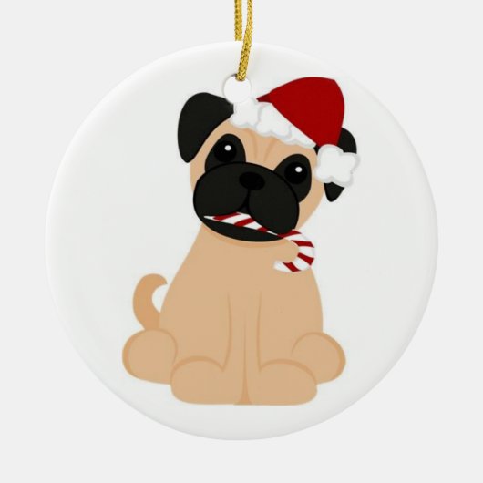 Mops-Weihnachtenverzierung Keramikornament (Vorne)