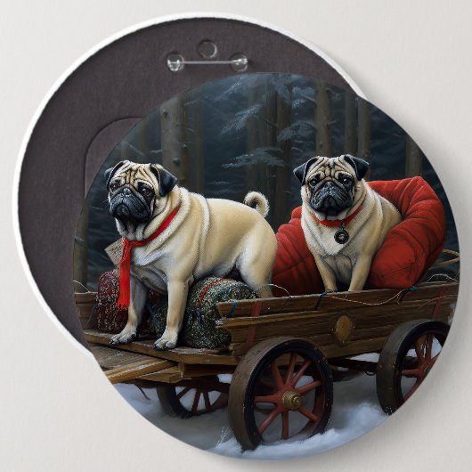 Mops Weihnachts-Feiertage Button (Vorne & Hinten)