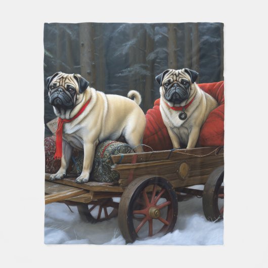 Mops Weihnachts-Feiertage Fleecedecke (Vorderseite)