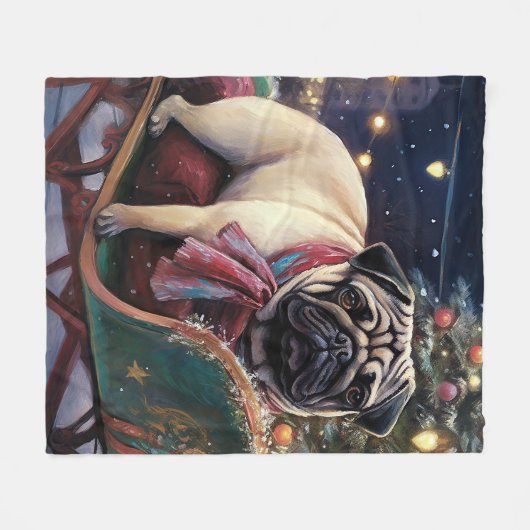 Mops Weihnachts-Feiertage Fleecedecke (Vorderseite (Horizontal))