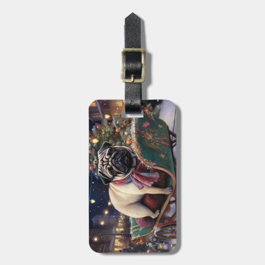 Mops Weihnachts-Feiertage Gepäckanhänger (Vorderseite vertikal)