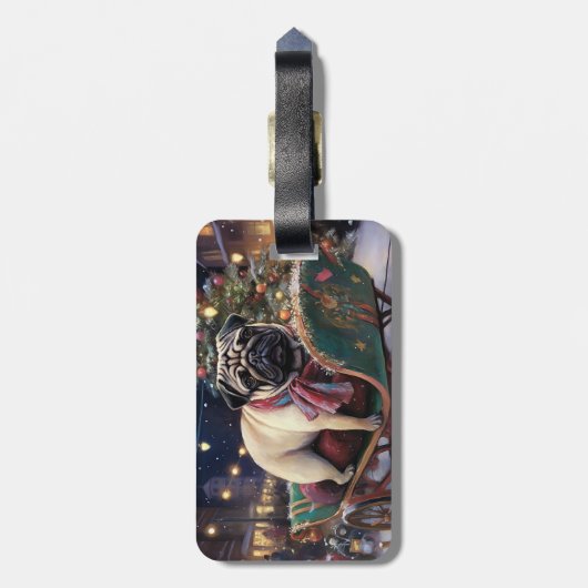 Mops Weihnachts-Feiertage Gepäckanhänger (Rückseite vertikal)