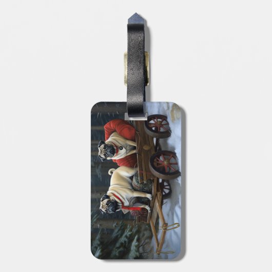 Mops Weihnachts-Feiertage Gepäckanhänger (Rückseite vertikal)