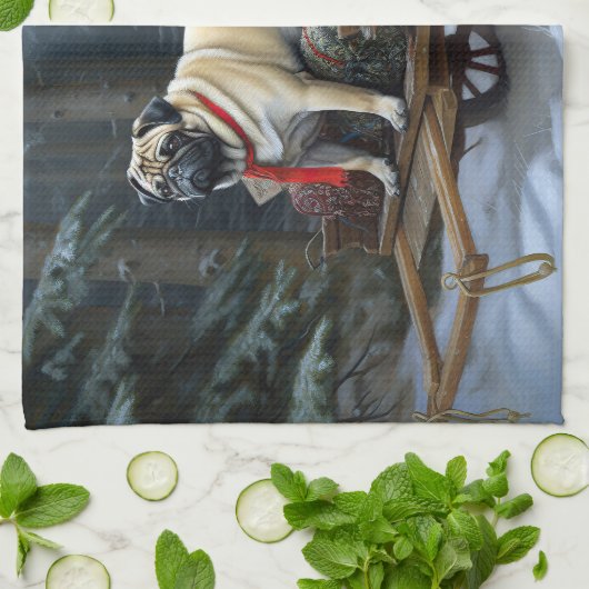 Mops Weihnachts-Feiertage Geschirrtuch (Gefaltet)