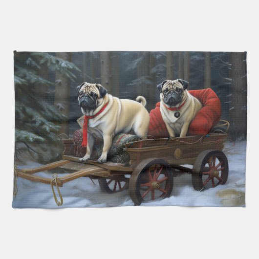 Mops Weihnachts-Feiertage Geschirrtuch (Horizontal)