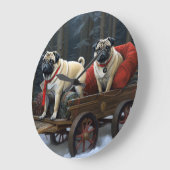 Mops Weihnachts-Feiertage Große Wanduhr (Winkel)