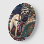 Mops Weihnachts-Feiertage Große Wanduhr (Winkel)