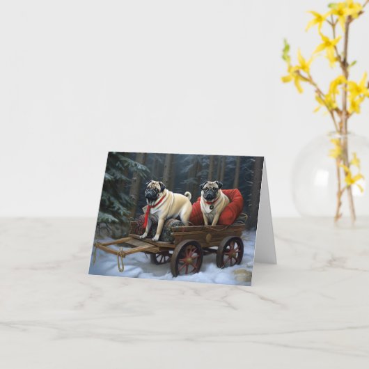 Mops Weihnachts-Feiertage Karte (Gelbe Blume)