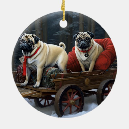 Mops Weihnachts-Feiertage Keramik Ornament (Hinten)
