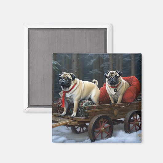 Mops Weihnachts-Feiertage Magnet (Vorderseite/Rückseite)