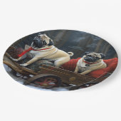 Mops Weihnachts-Feiertage Pappteller (Schrägansicht)