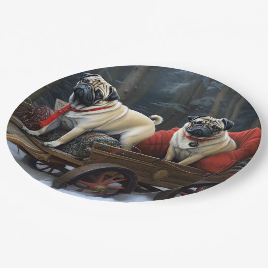 Mops Weihnachts-Feiertage Pappteller (Schrägansicht)