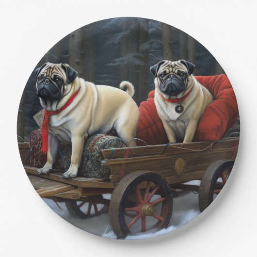 Mops Weihnachts-Feiertage Pappteller (Vorderseite)