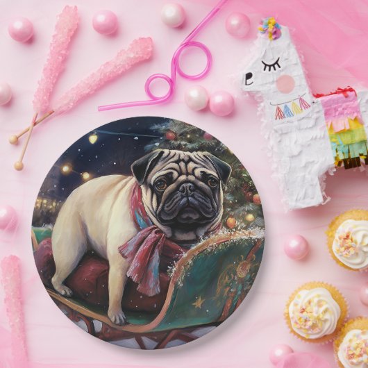 Mops Weihnachts-Feiertage Pappteller (Party)