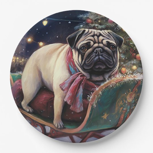 Mops Weihnachts-Feiertage Pappteller (Vorderseite)