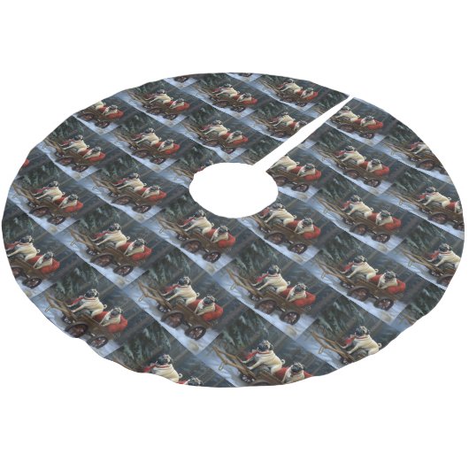 Mops Weihnachts-Feiertage Polyester Weihnachtsbaumdecke (Schrägansicht)