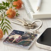 Mops Weihnachts-Feiertage Schlüsselanhänger (Vorderseite rechts)